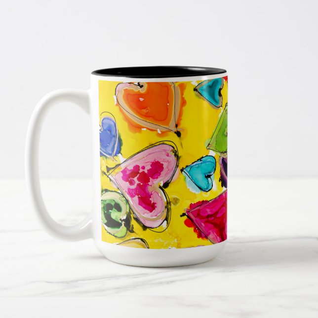 Caneca De Café Em Dois Tons Amor Corações Preenchidos Mug (Esquerda)