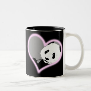 Caneca De Café Em Dois Tons amor da panda.  luz de néon