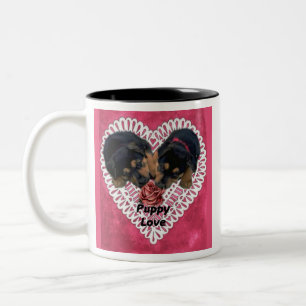 Caneca De Café Em Dois Tons Amor de Cachorrinho Rottweiler no Dia dos Namorado