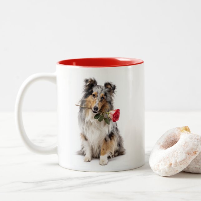 Caneca De Café Em Dois Tons Amor de Sheltie Blue Merle (Com Donut)