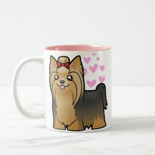 Caneca De Café Em Dois Tons Amor do yorkshire terrier (cabelo longo com arco)