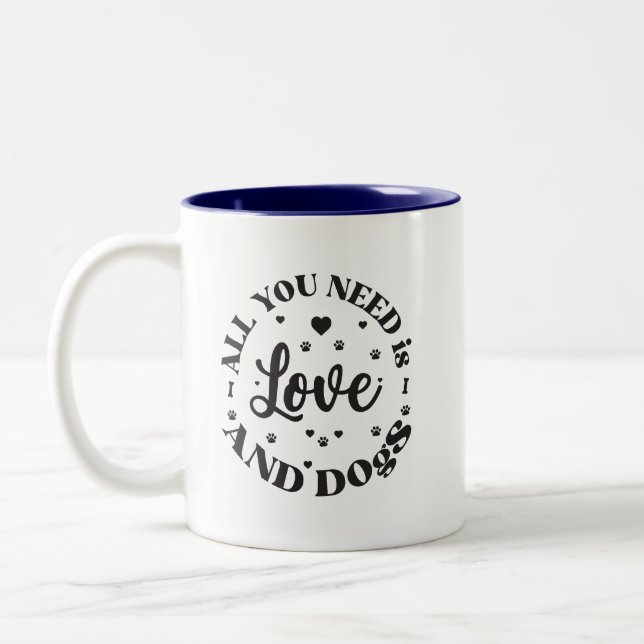 Caneca De Café Em Dois Tons "Amor e Cachorros" (Esquerda)
