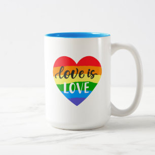 Caneca De Café Em Dois Tons Amor é Coração Arco-Íris
