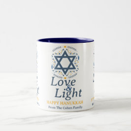Caneca De Café Em Dois Tons Amor e Luz | Família simples de Hanukkah