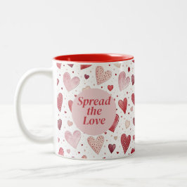 Caneca De Café Em Dois Tons Amor em Aquarela - Padrão de Coração Caprichoso