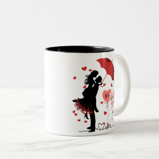 Caneca De Café Em Dois Tons Amor em cada Sip - Casais abraçando uma caneca