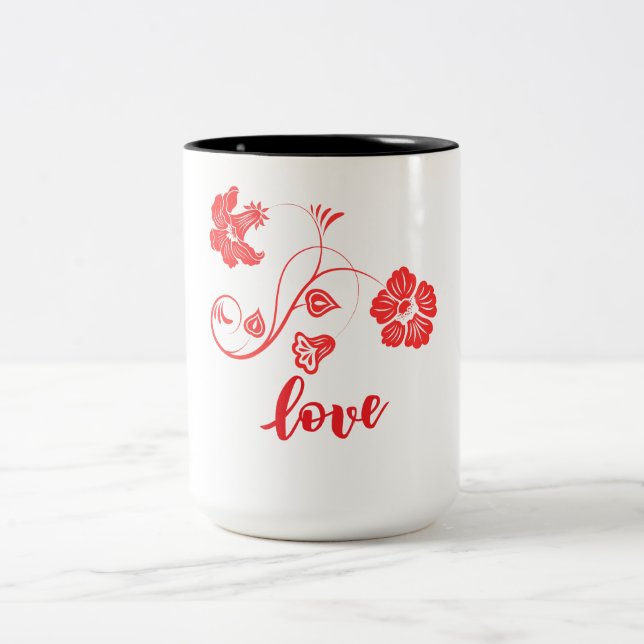 Caneca De Café Em Dois Tons Amor Flor (Centro)