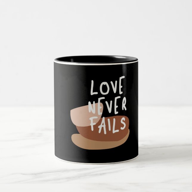 Caneca De Café Em Dois Tons Amor Nunca Falha - Citação Cristã Eterno (Centro)