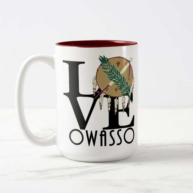 Caneca De Café Em Dois Tons AMOR Owasso Oklahoma 15oz (Esquerda)