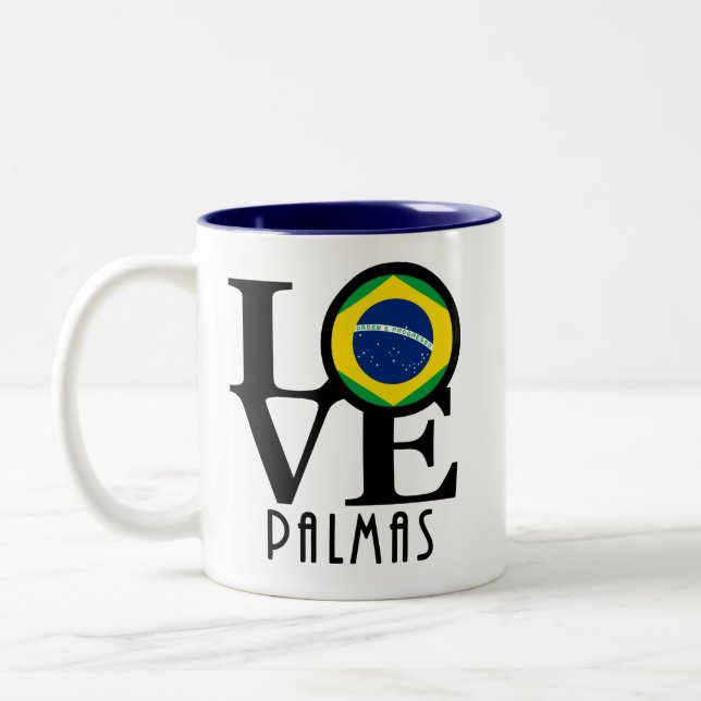 Caneca De Café Em Dois Tons AMOR Palmas Brasil 11oz (Esquerda)