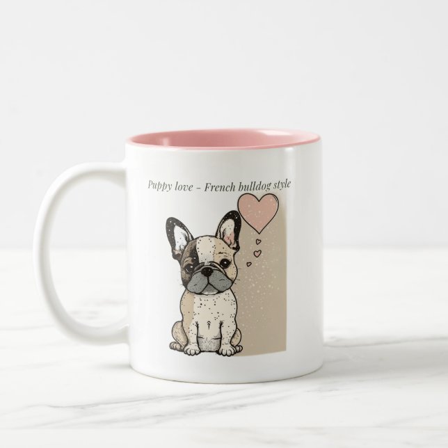Caneca De Café Em Dois Tons Amor puppy - Estilo de buldogue francês (Esquerda)