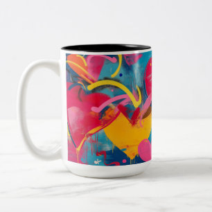 Caneca De Café Em Dois Tons Amor Urbano: Corações de Grafite