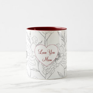 Caneca De Café Em Dois Tons Amor Você Mãe Arte‑Linear Floral
