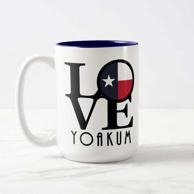 Caneca De Café Em Dois Tons AMOR Yoakum Texas 15oz (Esquerda)