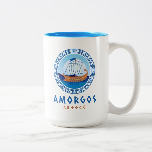 Caneca De Café Em Dois Tons Amorgos, Grécia de navio grego Design (Direita)