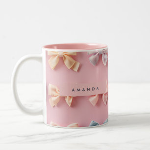 Caneca De Café Em Dois Tons Amuleto Pessoal Personalizado de Arco Pastel Fofo