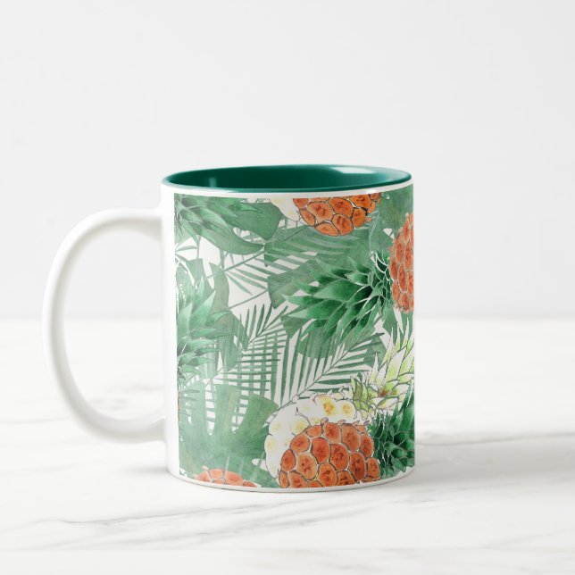 Caneca De Café Em Dois Tons Ananases, casal doce, fruta (Esquerda)