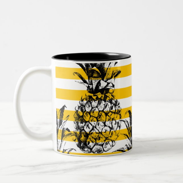 Caneca De Café Em Dois Tons Ananases e tiras (Esquerda)