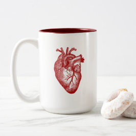 Caneca De Café Em Dois Tons Anatomia do coração do vintage