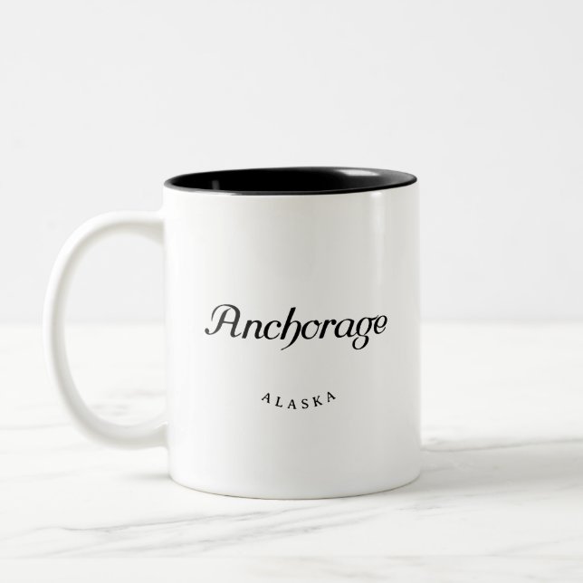 Caneca De Café Em Dois Tons Anchorage Alaska Black Font (Esquerda)