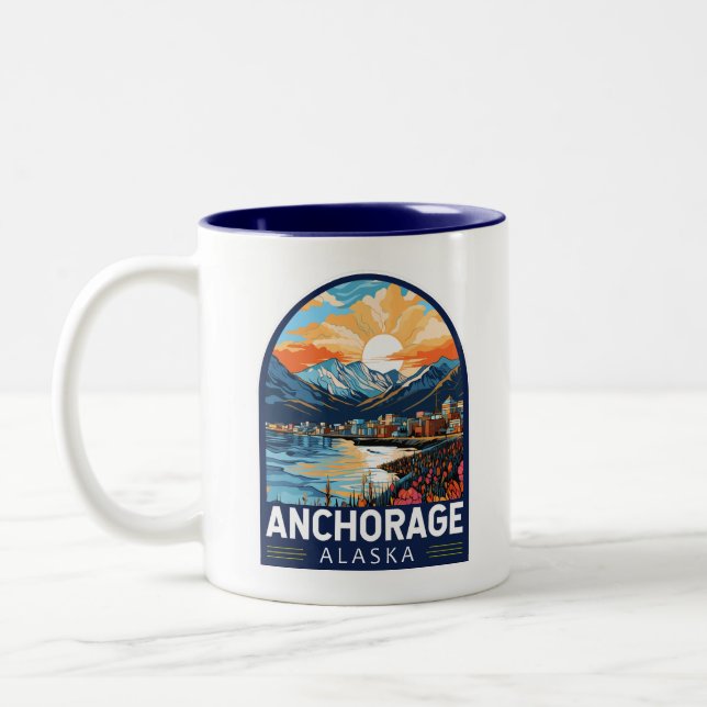Caneca De Café Em Dois Tons Anchorage Alaska Viagem Art Emblem (Esquerda)