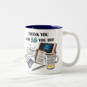 Caneca De Café Em Dois Tons Anciãos - "Obrigado por TUDO o que vocês fazem!"