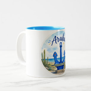 Caneca De Café Em Dois Tons âncora da bandeira de aruba souvenir de viagem da 