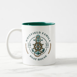 Caneca De Café Em Dois Tons Âncora da Casa de Barcos Roda de Barco Personaliza