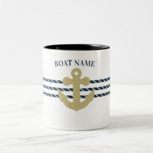 Caneca De Café Em Dois Tons Âncora de Barco Náutico,Corda