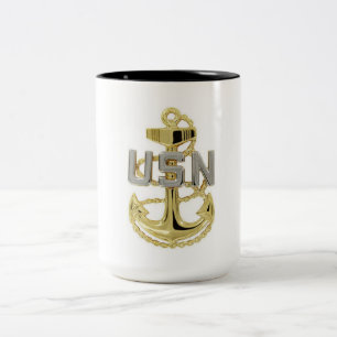 Caneca De Café Em Dois Tons Âncora de Café do Oficial Chefe da Marinha dos EUA