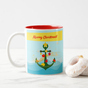 Caneca De Café Em Dois Tons Âncora de Natal Náutica