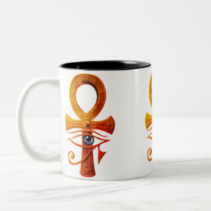 Caneca De Café Em Dois Tons Âncora Egípcia Olho de Hórus Símbolo Antigo Proteg