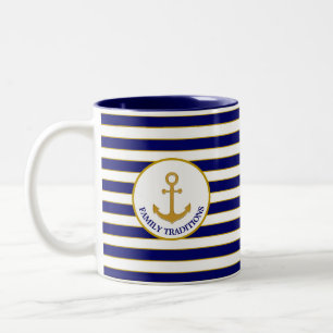 Caneca De Café Em Dois Tons Âncora familiar em branco e azul