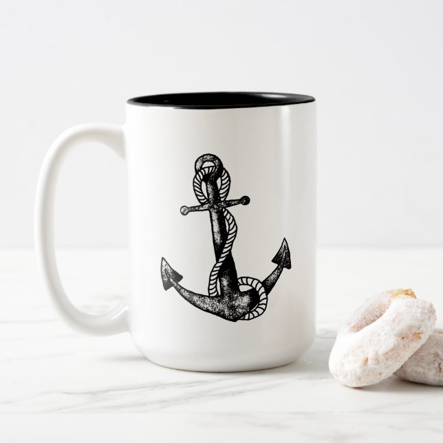 Caneca De Café Em Dois Tons Âncora Náutica  (Com Donut)