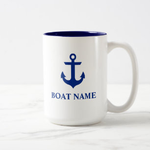 Caneca De Café Em Dois Tons Âncora náutica do nome do barco grande