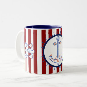 Caneca De Café Em Dois Tons Ancoradouro Náutico Tripulante Vermelho Azul