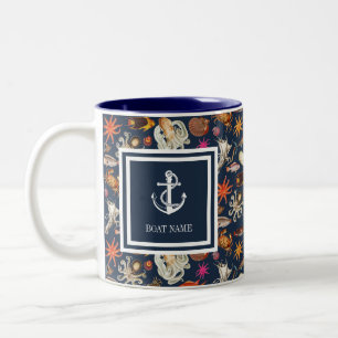 Caneca De Café Em Dois Tons Ancoragem Náutica Marinho Azul Sealife