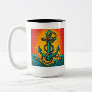 Caneca De Café Em Dois Tons Ancoragem Pop Art Náutica