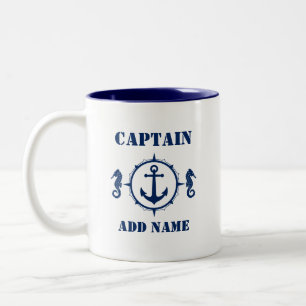 Caneca De Café Em Dois Tons Ancorar marinho Capitão Adicionar Nome ou Nome do