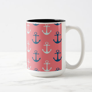 Caneca De Café Em Dois Tons Âncoras de remessa na Rosa
