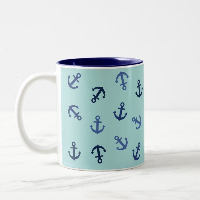 Caneca De Café Em Dois Tons Âncoras Verão (Esquerda)