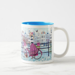 Caneca De Café Em Dois Tons Andar de bicicleta em Amsterdam Rapariga de Bicicl