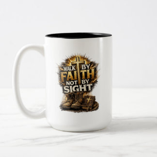 Caneca De Café Em Dois Tons Ande pela Fé, não pela Vista