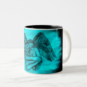 Caneca De Café Em Dois Tons Angel Eros in Love, design preto e verde