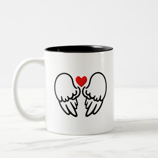 Caneca De Café Em Dois Tons Angel Wings and Heart Minimalis 天使の羽とハートのシンプルマグカップ (Esquerda)