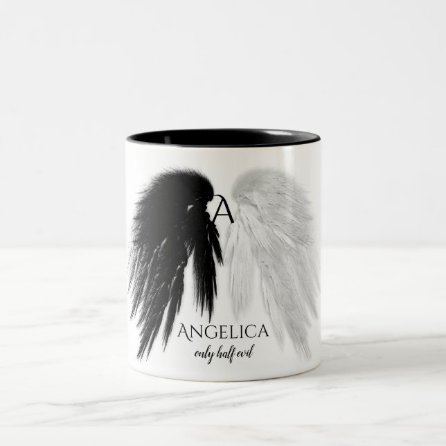 Caneca De Café Em Dois Tons ANGEL WINGS 'Only Half Mau' Monograma Funny (Centro)