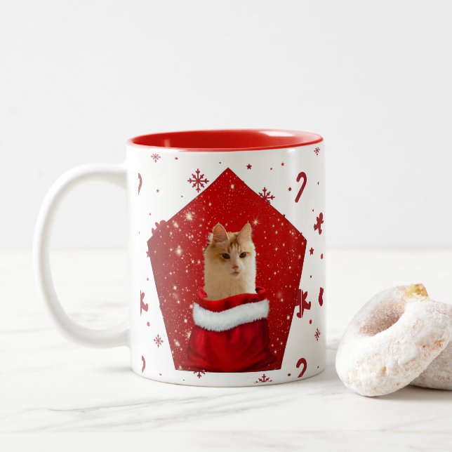 Caneca De Café Em Dois Tons Angora Cat Natal (Com Donut)