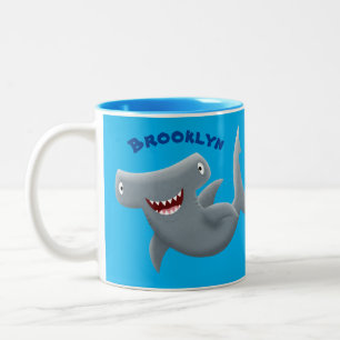 Caneca De Café Em Dois Tons Animação engraçada de tubarão Hammerhead