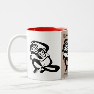 Caneca De Café Em Dois Tons Animais ameaçados - Save BONOBOS - chimpanzés -