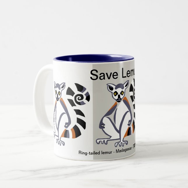 Caneca De Café Em Dois Tons Animais ameaçados - Save LEMURS - Nature - Ecologi (Frente Esquerda)